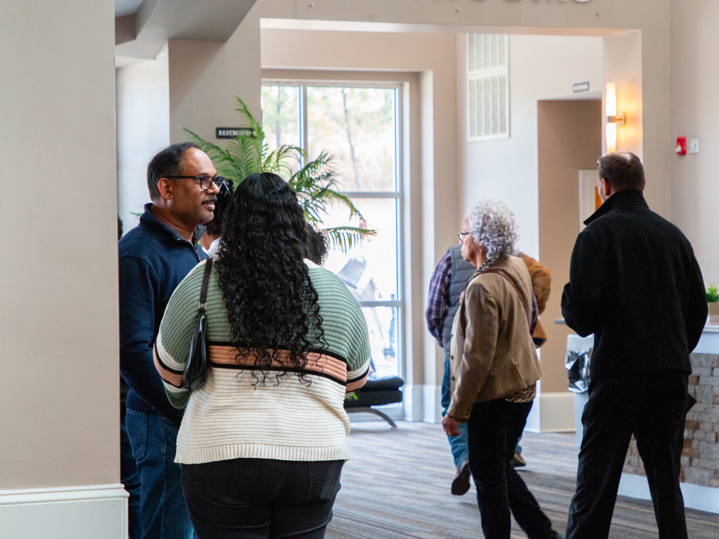 Guests connecting in the New Hope lobby